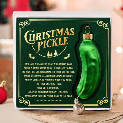 German Christmas Pickle Ornament Tradition Decor - Green Glass Tree Decoration - Gift Boxed with Story & Legend - FB032