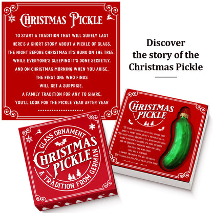 German Christmas Pickle Ornament Tradition Decor - Green Glass Tree Decoration - Gift Boxed with Story & Legend