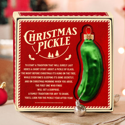 German Christmas Pickle Ornament Tradition Decor - Green Glass Tree Decoration - Gift Boxed with Story & Legend - FB033