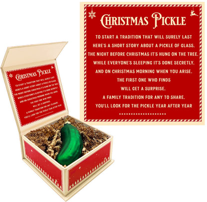 German Christmas Pickle Ornament Tradition Decor - Green Glass Tree Decoration - Gift Boxed with Story & Legend